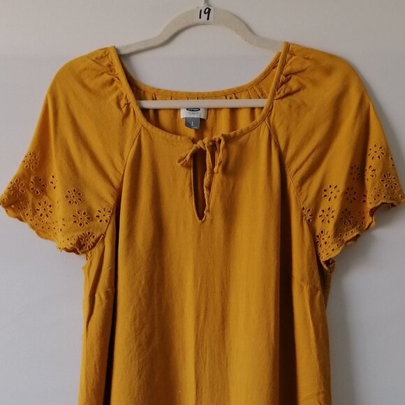 Old Navy Women's Yellow Linen-Blend Cutwork-Embellished Shift Dress Size Large - Picture 2 of 6